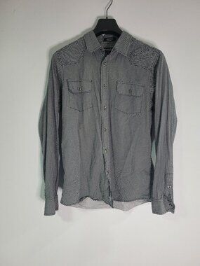 Eighty Eight Platinum Men’s Black White Micro Check Button-Up Shirt Size Medium